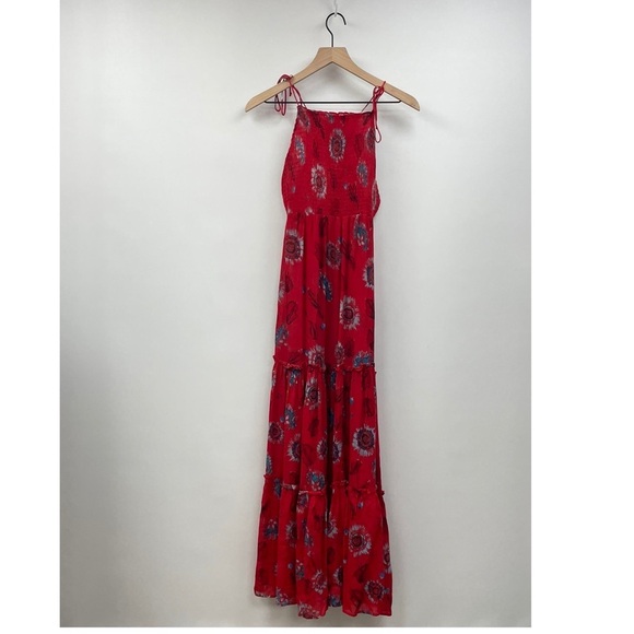 Intimately Free People Garden Party Floral Smocked Tiered Maxi Dress Boho Red XS - Picture 4 of 11